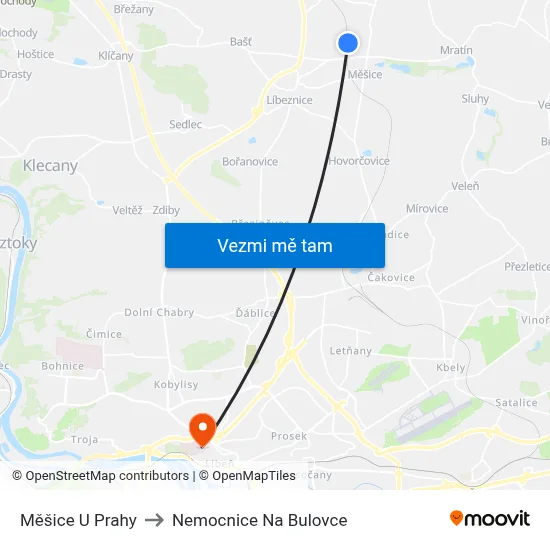 Měšice U Prahy to Nemocnice Na Bulovce map