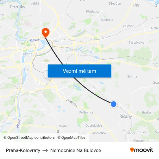 Praha-Kolovraty to Nemocnice Na Bulovce map