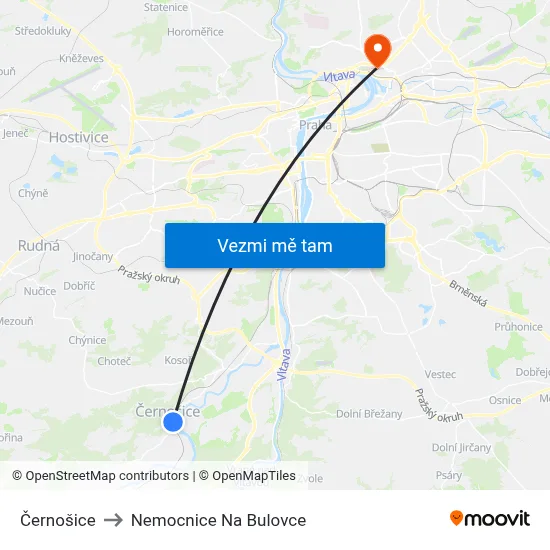 Černošice to Nemocnice Na Bulovce map