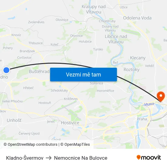 Kladno-Švermov to Nemocnice Na Bulovce map