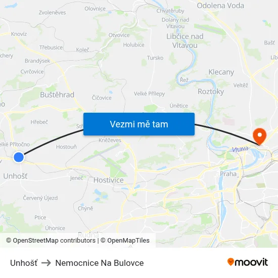 Unhošť to Nemocnice Na Bulovce map