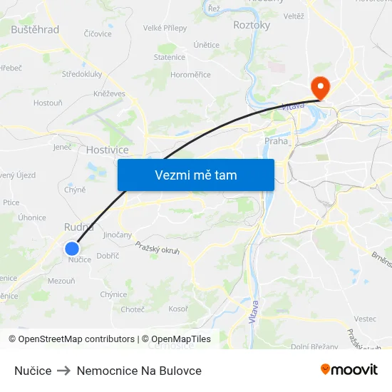 Nučice to Nemocnice Na Bulovce map