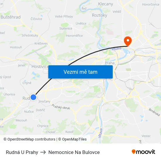 Rudná U Prahy to Nemocnice Na Bulovce map