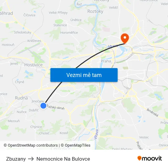 Zbuzany to Nemocnice Na Bulovce map