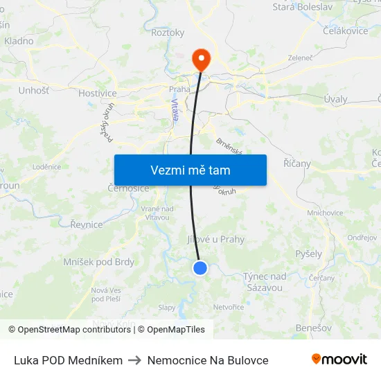 Luka POD Medníkem to Nemocnice Na Bulovce map