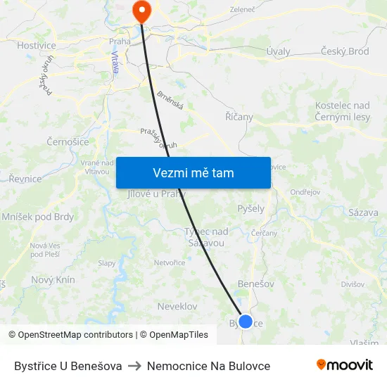 Bystřice U Benešova to Nemocnice Na Bulovce map