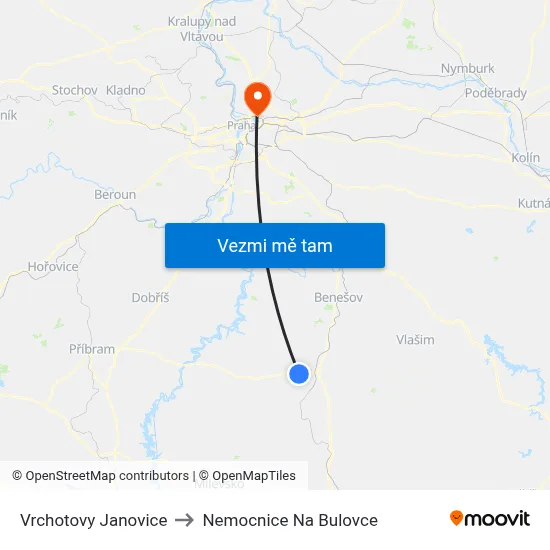Vrchotovy Janovice to Nemocnice Na Bulovce map