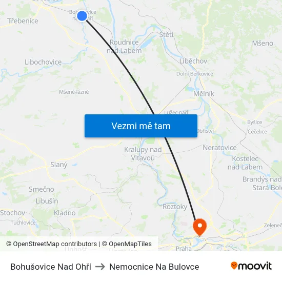 Bohušovice Nad Ohří to Nemocnice Na Bulovce map