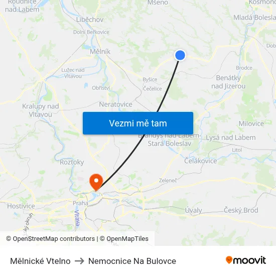 Mělnické Vtelno to Nemocnice Na Bulovce map