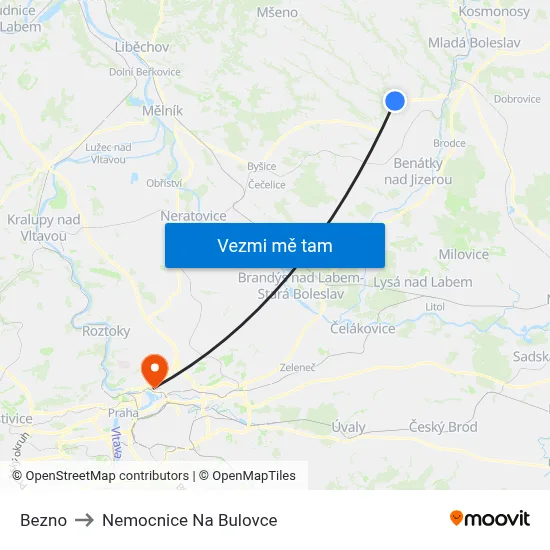 Bezno to Nemocnice Na Bulovce map