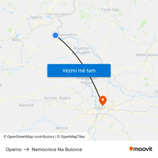 Oparno to Nemocnice Na Bulovce map