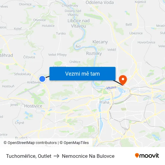 Tuchoměřice, Outlet to Nemocnice Na Bulovce map