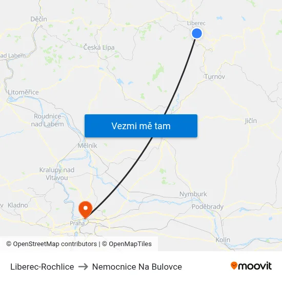 Liberec-Rochlice to Nemocnice Na Bulovce map