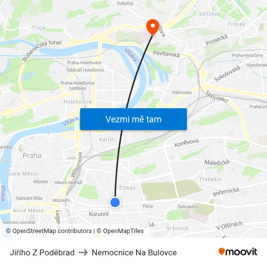 Jiřího Z Poděbrad to Nemocnice Na Bulovce map