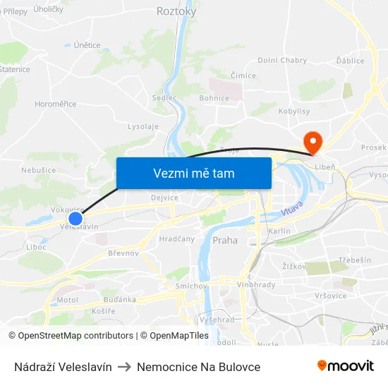 Nádraží Veleslavín to Nemocnice Na Bulovce map