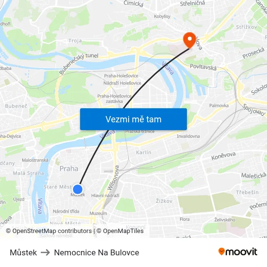 Můstek to Nemocnice Na Bulovce map