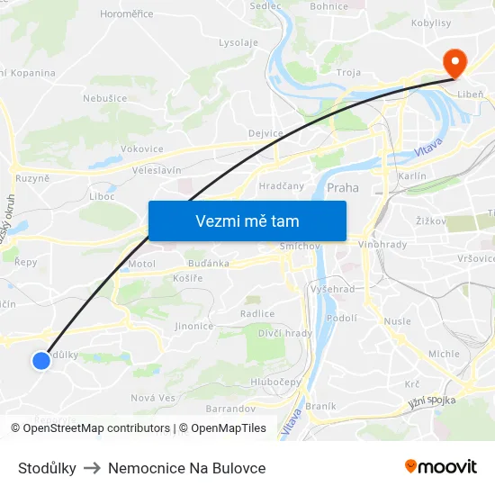 Stodůlky to Nemocnice Na Bulovce map