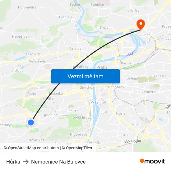 Hůrka to Nemocnice Na Bulovce map