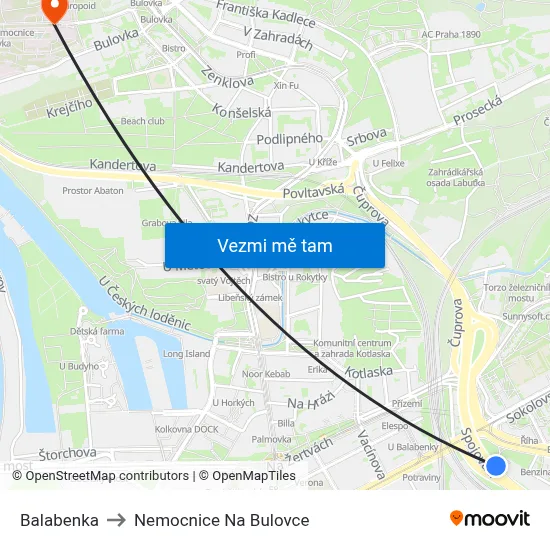 Balabenka to Nemocnice Na Bulovce map