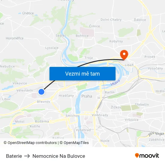 Baterie to Nemocnice Na Bulovce map