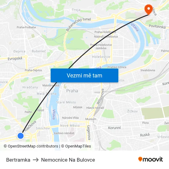Bertramka to Nemocnice Na Bulovce map