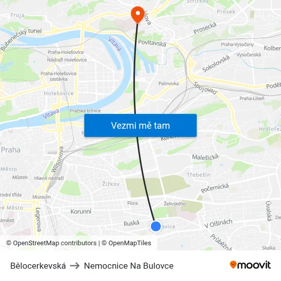 Bělocerkevská to Nemocnice Na Bulovce map