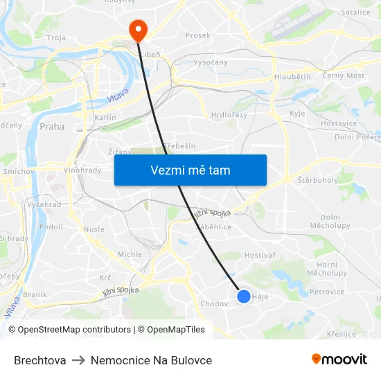 Brechtova to Nemocnice Na Bulovce map