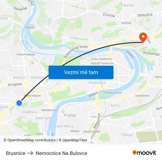 Brusnice to Nemocnice Na Bulovce map