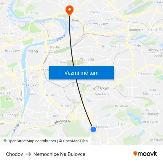 Chodov to Nemocnice Na Bulovce map