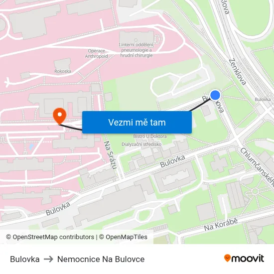 Bulovka to Nemocnice Na Bulovce map