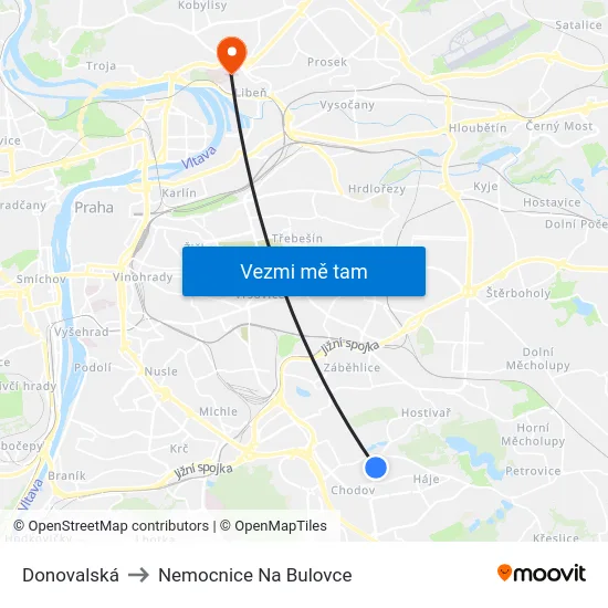 Donovalská to Nemocnice Na Bulovce map