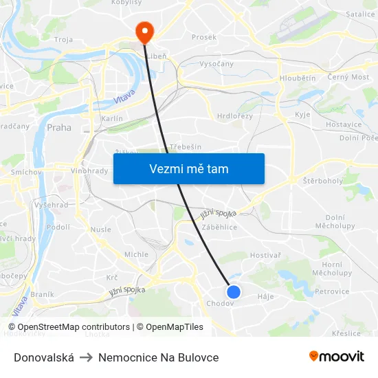 Donovalská to Nemocnice Na Bulovce map
