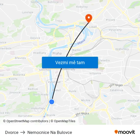 Dvorce to Nemocnice Na Bulovce map