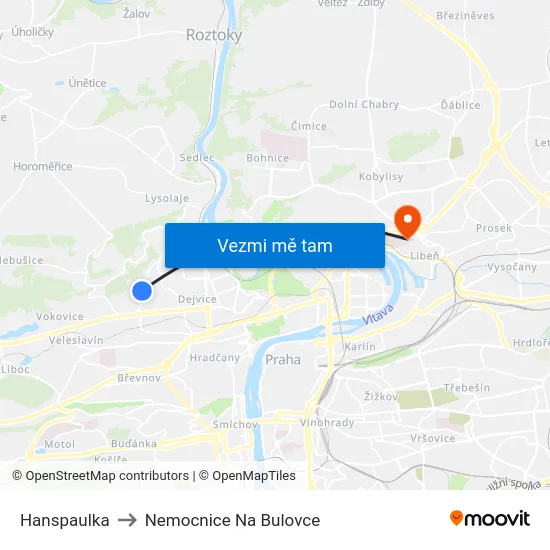 Hanspaulka to Nemocnice Na Bulovce map