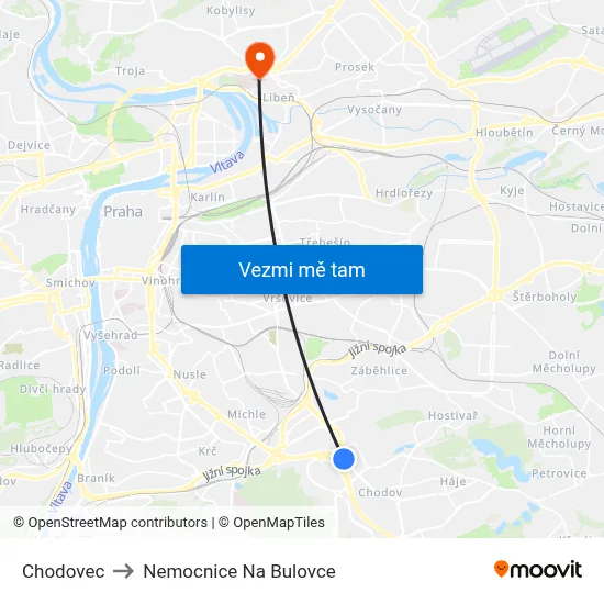 Chodovec to Nemocnice Na Bulovce map