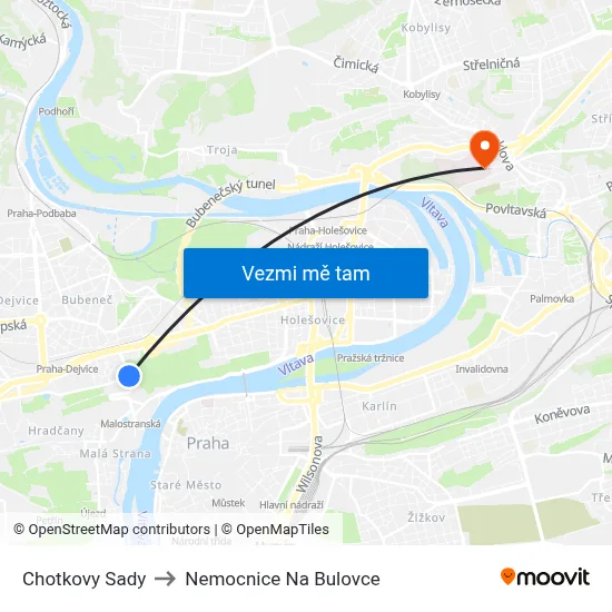 Chotkovy Sady to Nemocnice Na Bulovce map