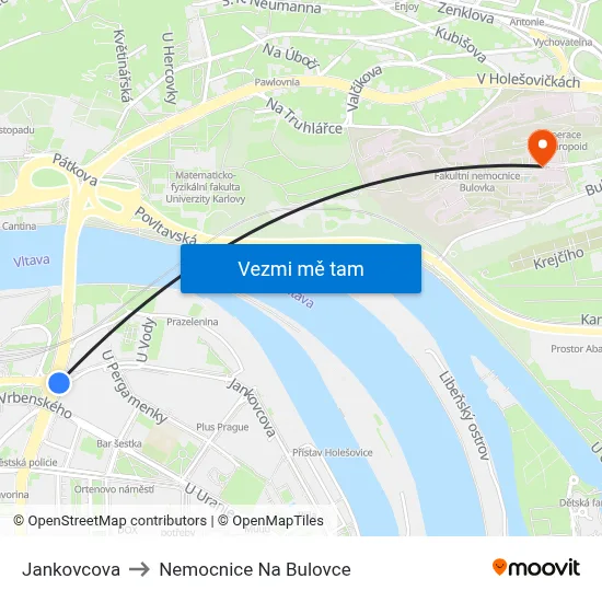 Jankovcova to Nemocnice Na Bulovce map