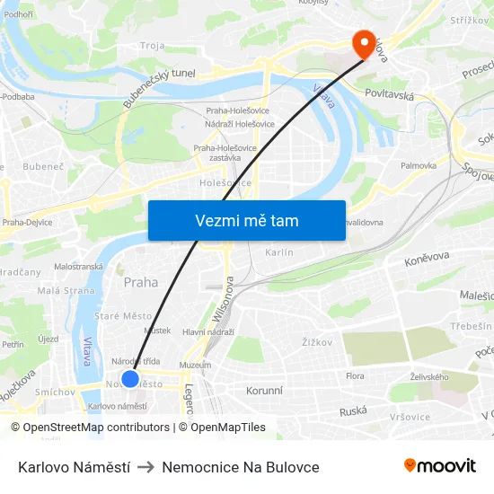 Karlovo Náměstí to Nemocnice Na Bulovce map