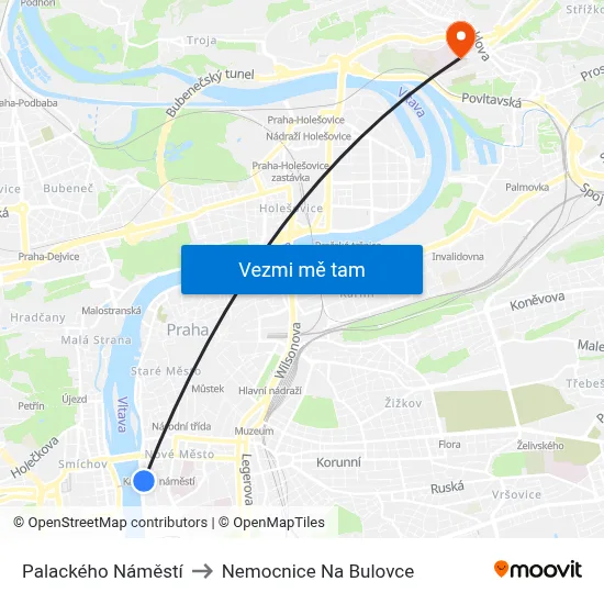 Palackého Náměstí to Nemocnice Na Bulovce map