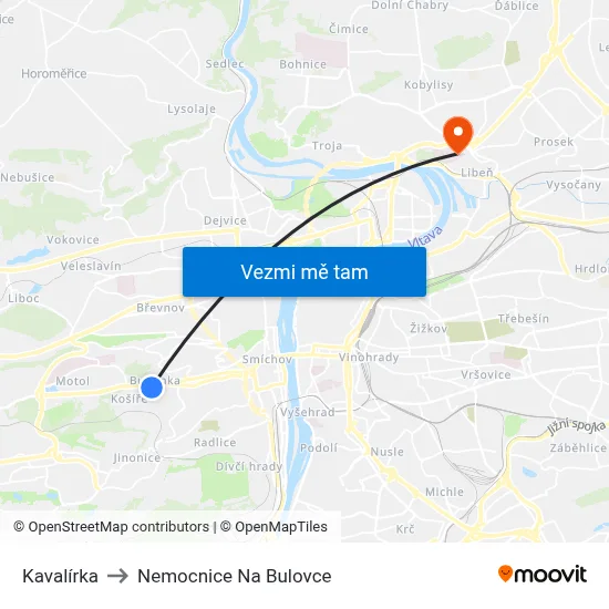 Kavalírka to Nemocnice Na Bulovce map