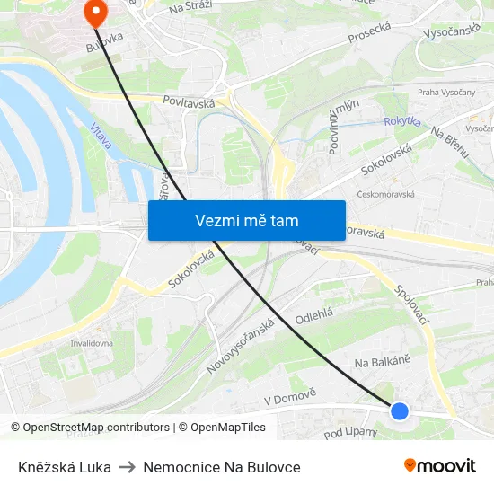 Kněžská Luka to Nemocnice Na Bulovce map