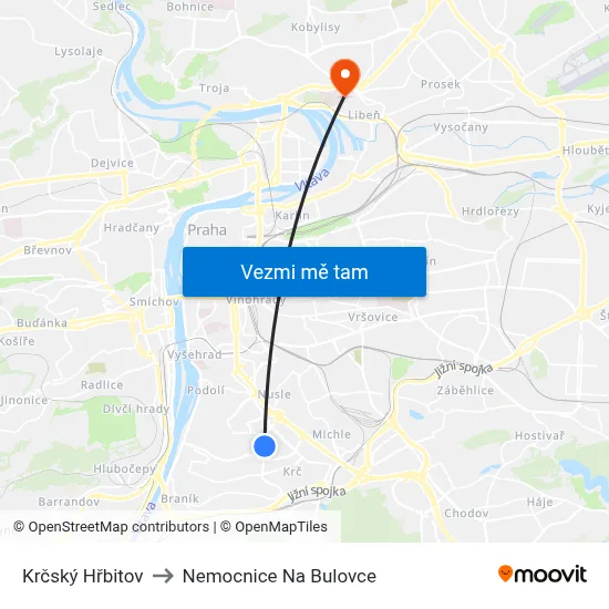 Krčský Hřbitov to Nemocnice Na Bulovce map