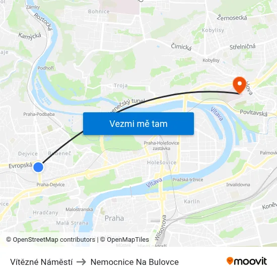 Vítězné Náměstí to Nemocnice Na Bulovce map