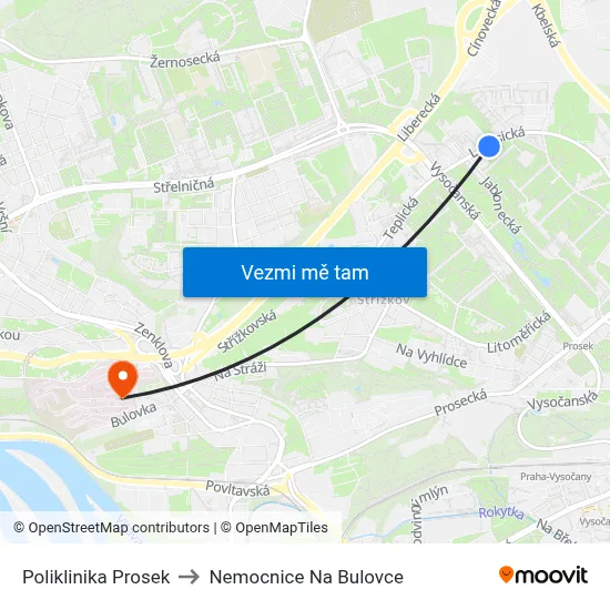 Poliklinika Prosek to Nemocnice Na Bulovce map