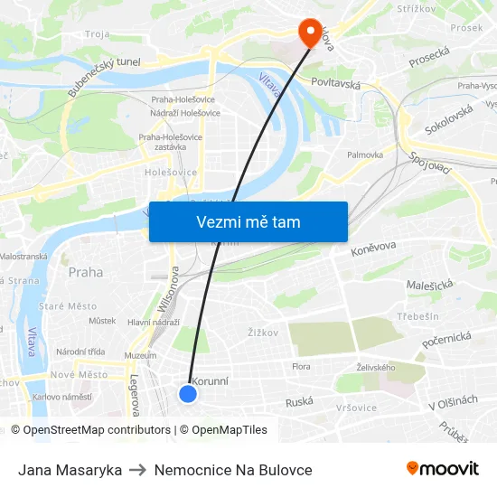 Jana Masaryka to Nemocnice Na Bulovce map