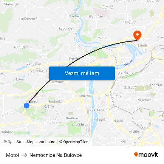 Motol to Nemocnice Na Bulovce map