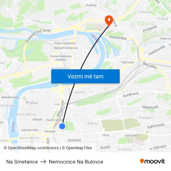 Na Smetance to Nemocnice Na Bulovce map