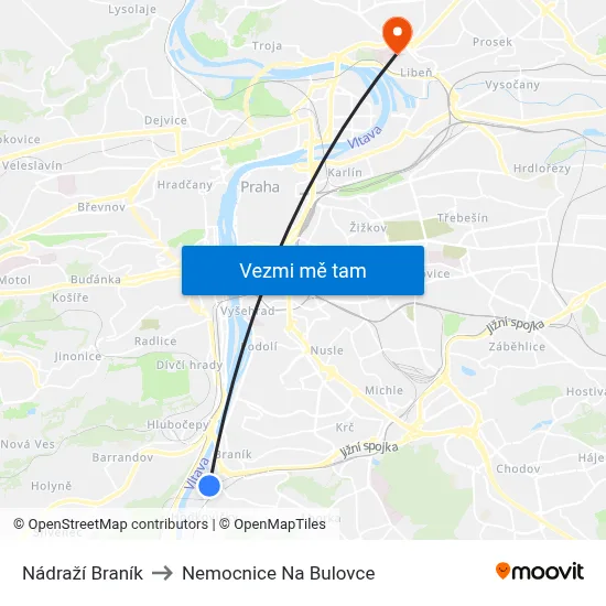 Nádraží Braník to Nemocnice Na Bulovce map