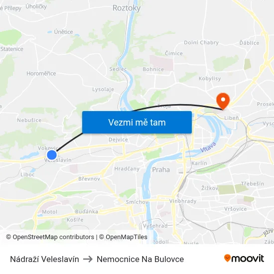 Nádraží Veleslavín to Nemocnice Na Bulovce map