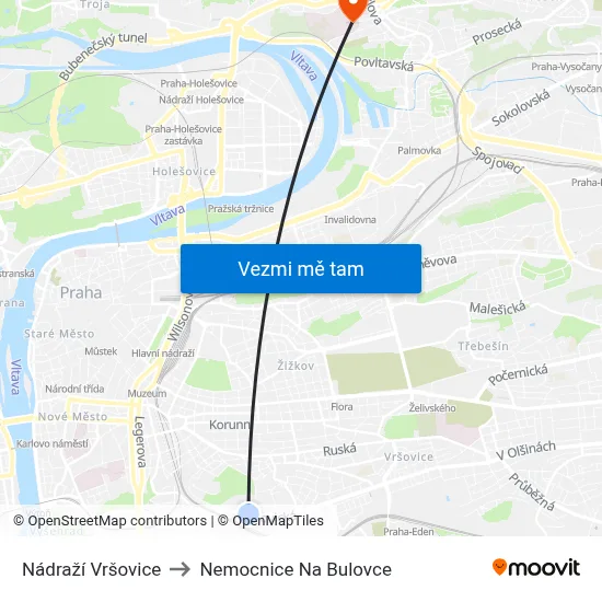 Nádraží Vršovice to Nemocnice Na Bulovce map